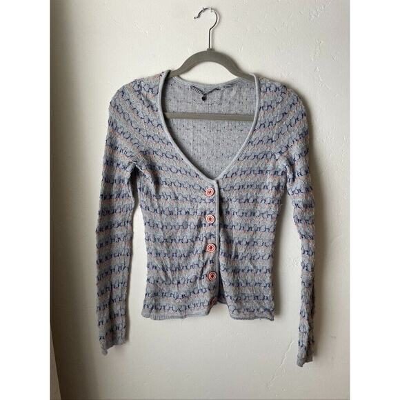 Anthropologie Sweater Small Women's Gray Spirited Stitches Knit Cardigan Button - Picture 2 of 9